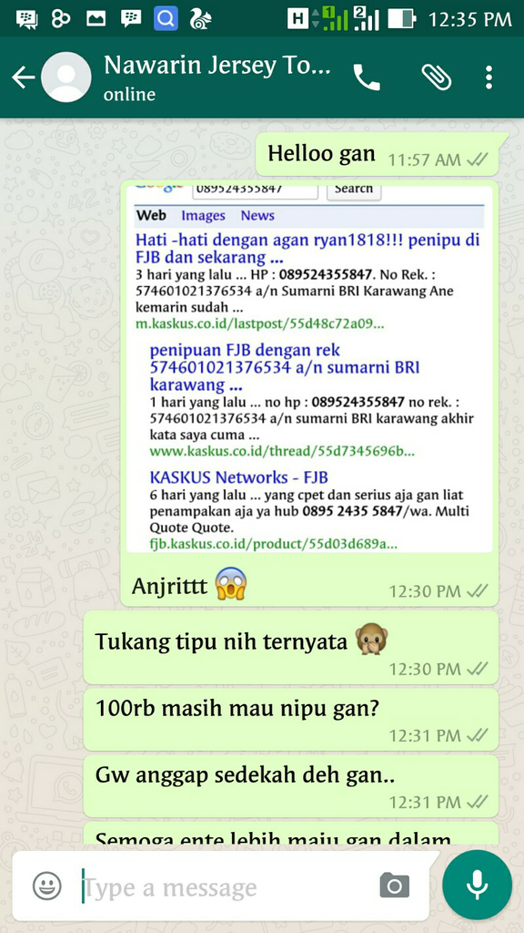 Hati -hati dengan agan ryan1818!!! penipu di FJB dan sekarang masih aktif!