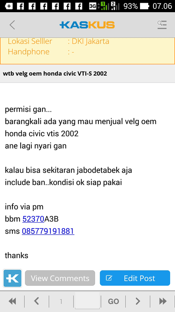penipuan (WTB) Velg Honda civic VTIs 2002 - Modus mengaku AKP JABAR