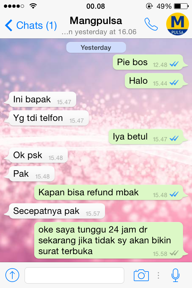 PELAYANAN BURUK MangPulsa.com terhadap masalah pelanggan / Persulit Refund