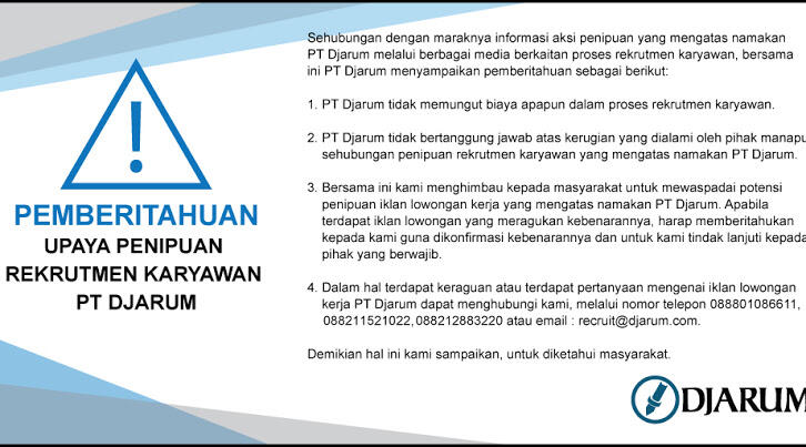 Waspada Penipuan Rekrutmen Karyawan PT Djarum