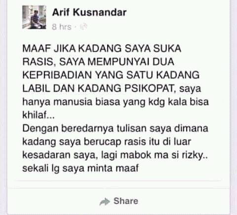 klarifikasi status arif kusnandar saya bikinnya lagi mabok