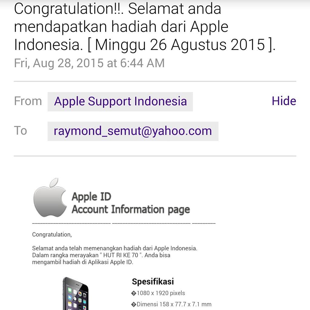 Penipuan apple via email ..
