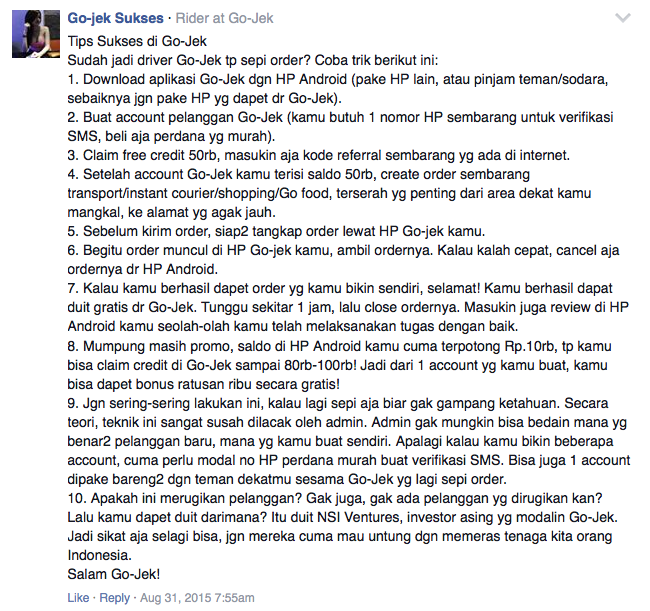 Cara Oknum-Oknum Supir Gojek Bikin Order Fiktif Hingga Jadi Ribut Sekarang