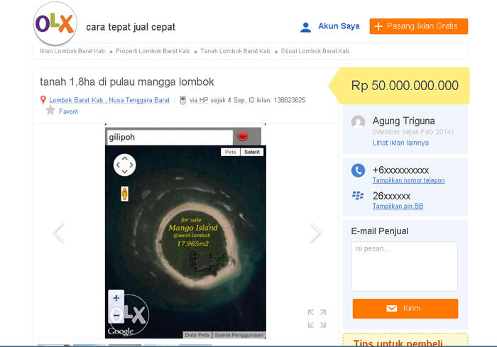 &#91;Hot Info&#93; Pulau Mangga Lombok Dijual di Situs Toko Online