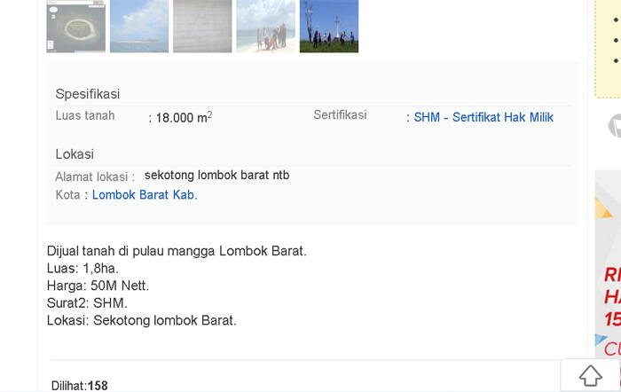 &#91;Hot Info&#93; Pulau Mangga Lombok Dijual di Situs Toko Online