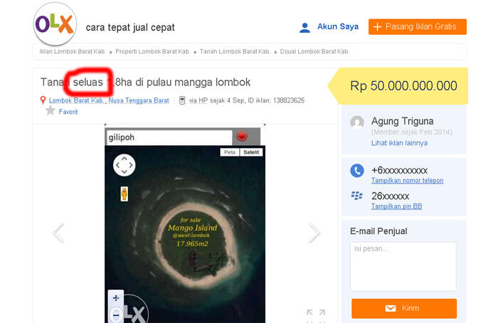 &#91;Hot Info&#93; Pulau Mangga Lombok Dijual di Situs Toko Online
