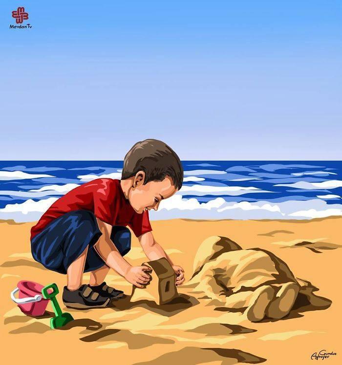 Ilustrator Pun Angkat Bicara Melalui Gambar Tentang Kejadian Yang Menimpa AYLAN KURDI