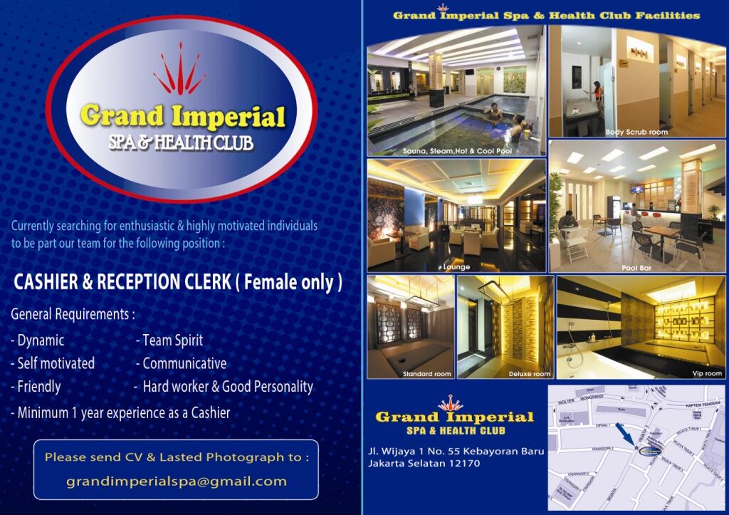 Lowongan CASHIER & RECEPTION CLERK