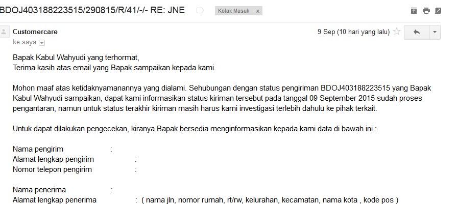 Buruknya Pelayanan JNE KARAWANG