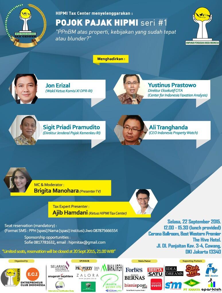 Undangan Pojok Pajak HIPMI oleh HIPMI Tax Center dengan Tema Pajak Properti