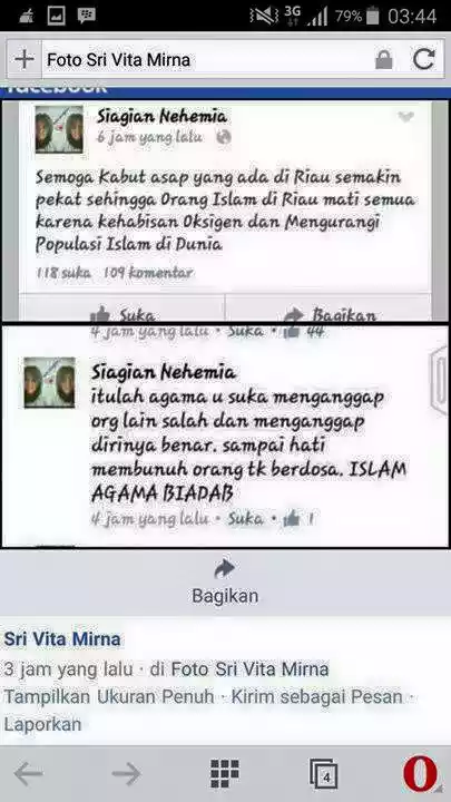 Siagian nehemia, membuat resah warga muslim Riau karena postingan sara di facebook.