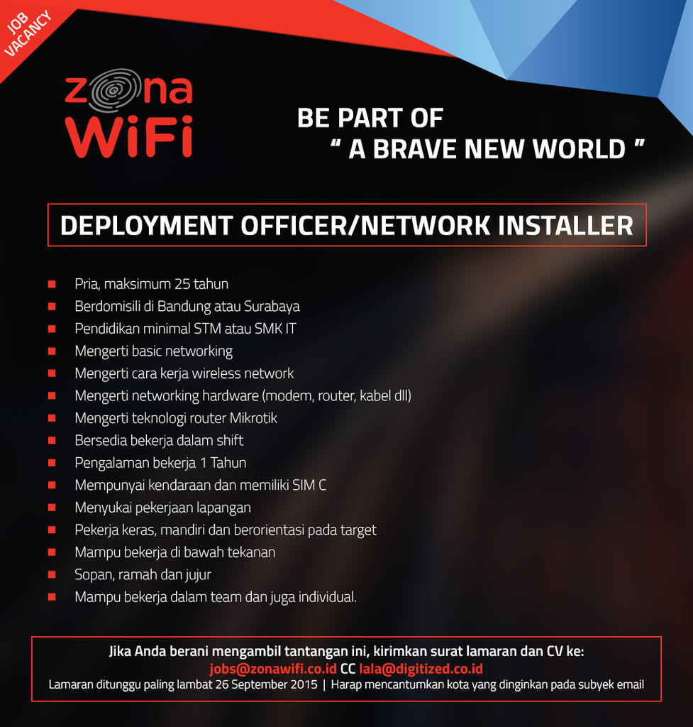 ( BANDUNG DAN SURABAYA) | LOWONGAN KERJA ZONA WIFI 
