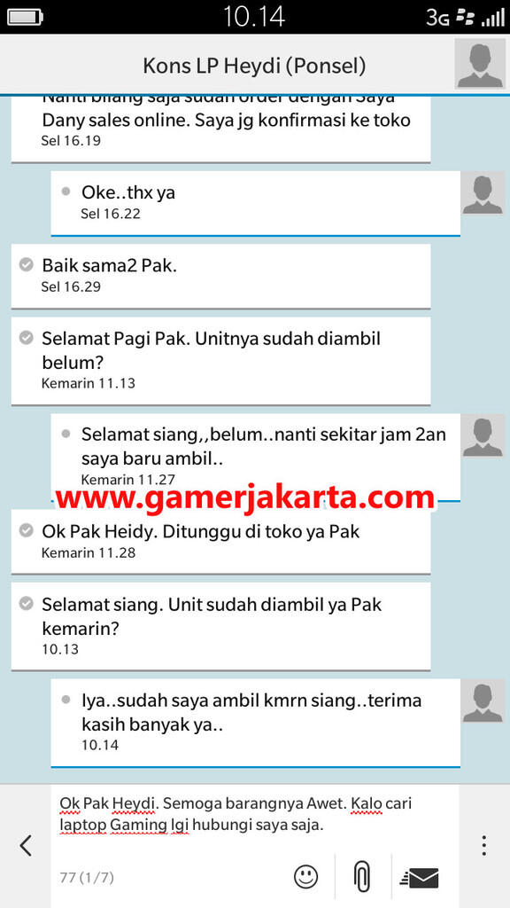 Testimonial dan Feedback > GamerJakarta.com - Laptop Gaming Specialist