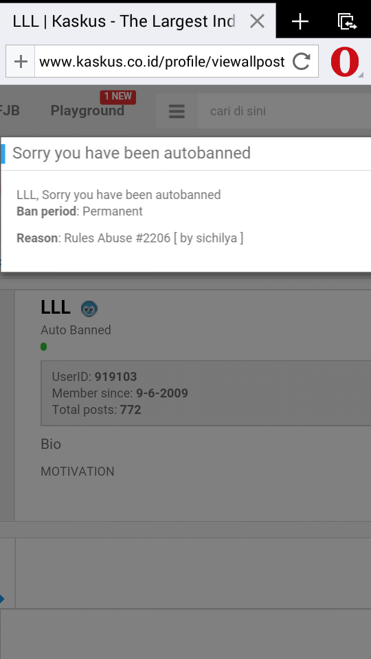 ID LLL di banned permanent tidak jelas oleh sichilya