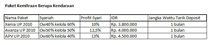 Kerjasama Pengembangan Bisnis Rental Mobil dan Tour Travel Jangka hanya Perbulan