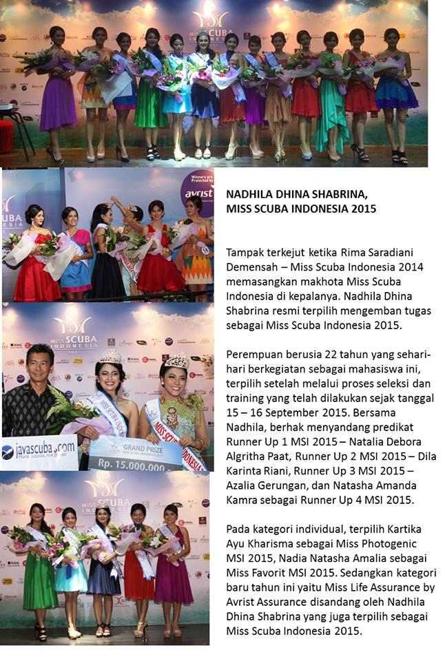 NADHILA DHINA SHABRINA, MISS SCUBA INDONESIA 2015