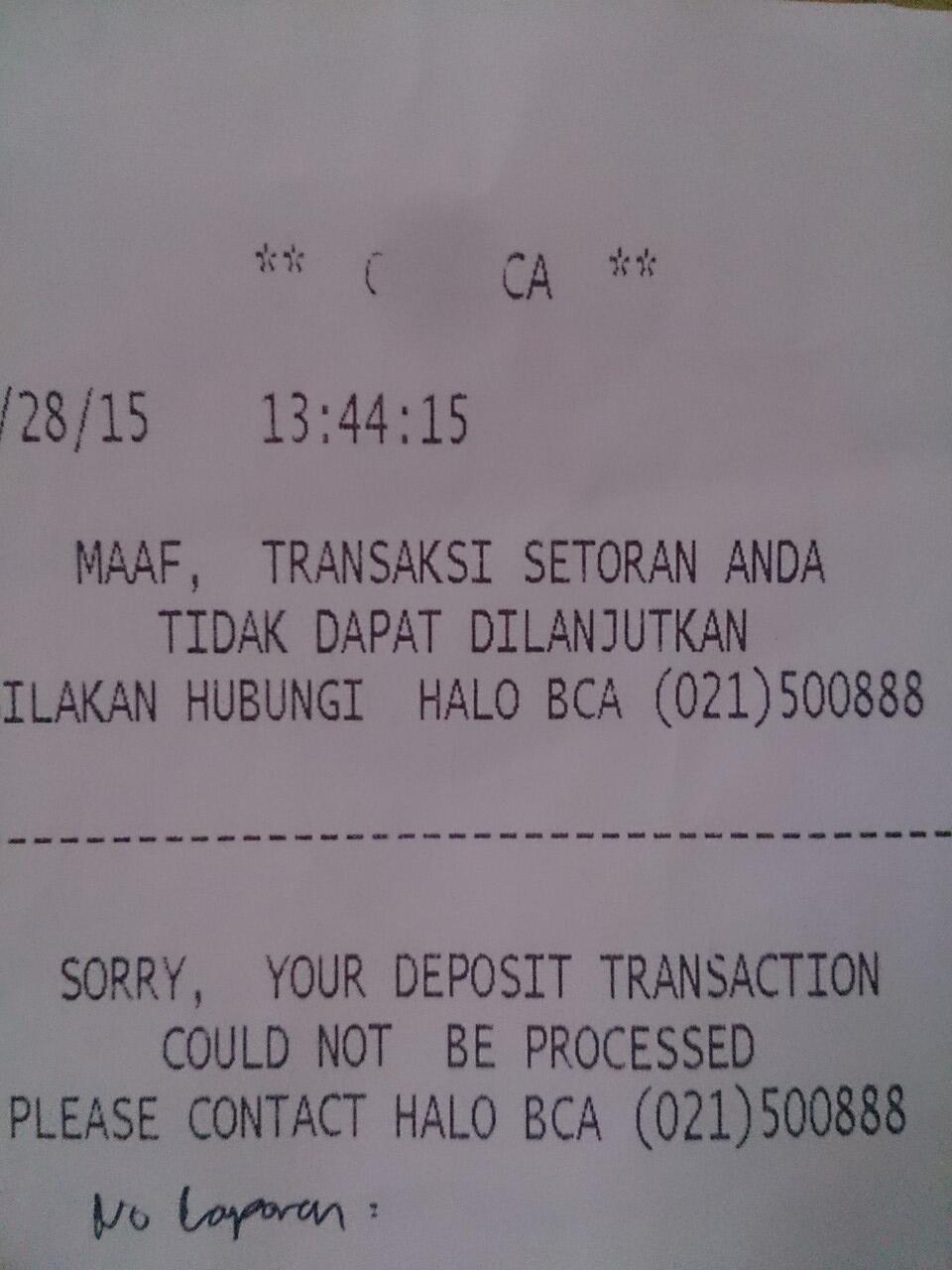 uang masuk mesin setoran tidak masuk saldo (Bank ABC)