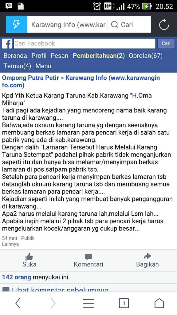 Karang Taruna vs Pencari Kerja