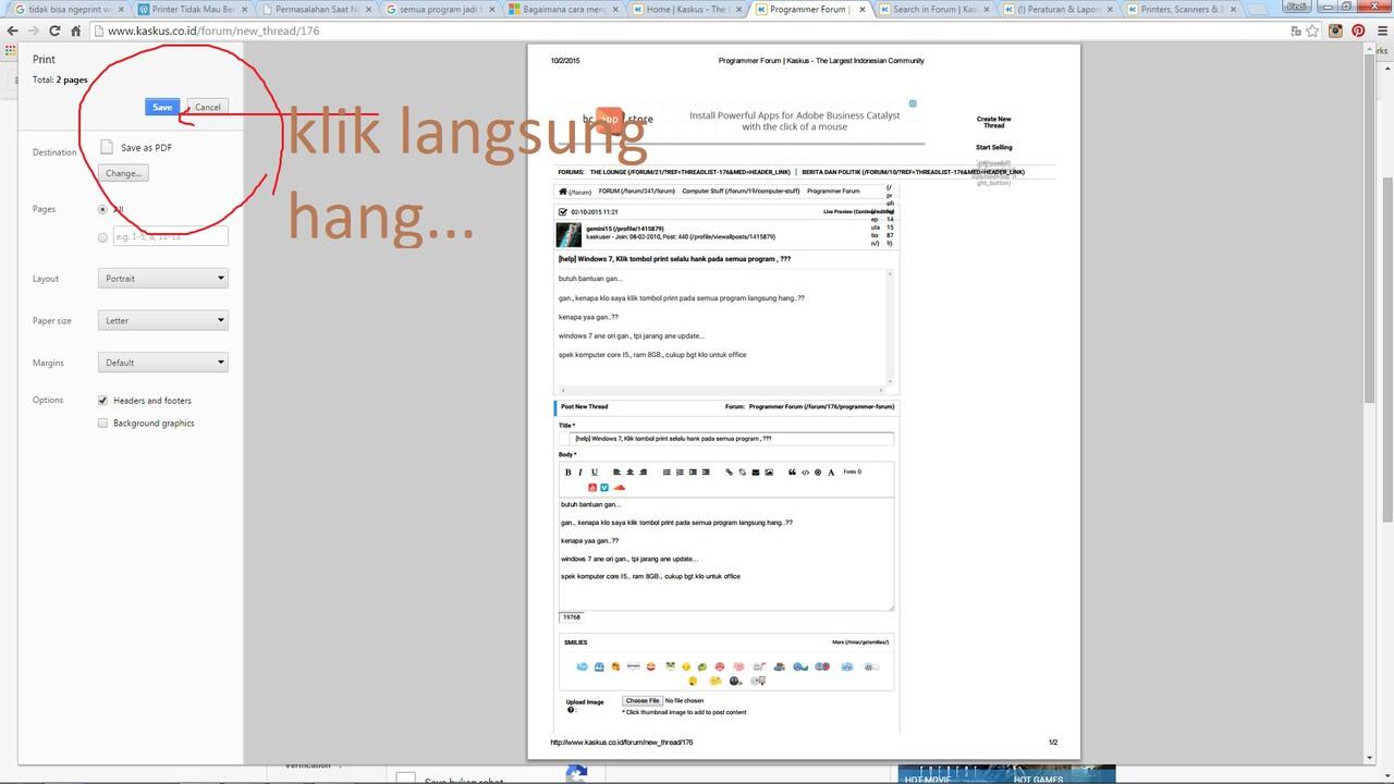 &#91;help&#93; Windows 7, Klik tombol print selalu hank pada semua program , ???
