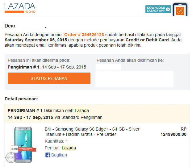 Penipuan Pre-Order Samsung Galaxy S6 Edge+ di LAZADA.COM