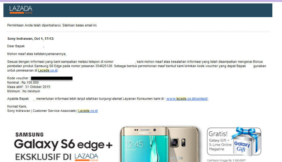 Penipuan Pre-Order Samsung Galaxy S6 Edge+ di LAZADA.COM