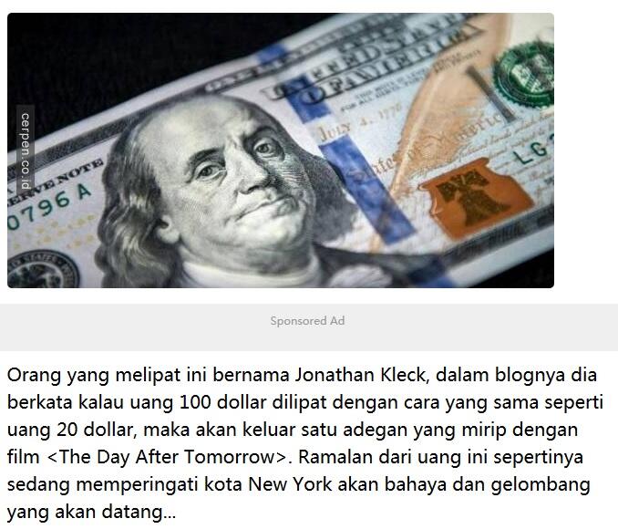 Kota New York Di Ramalkan Hancur Oleh Uang 100 Dollar ?