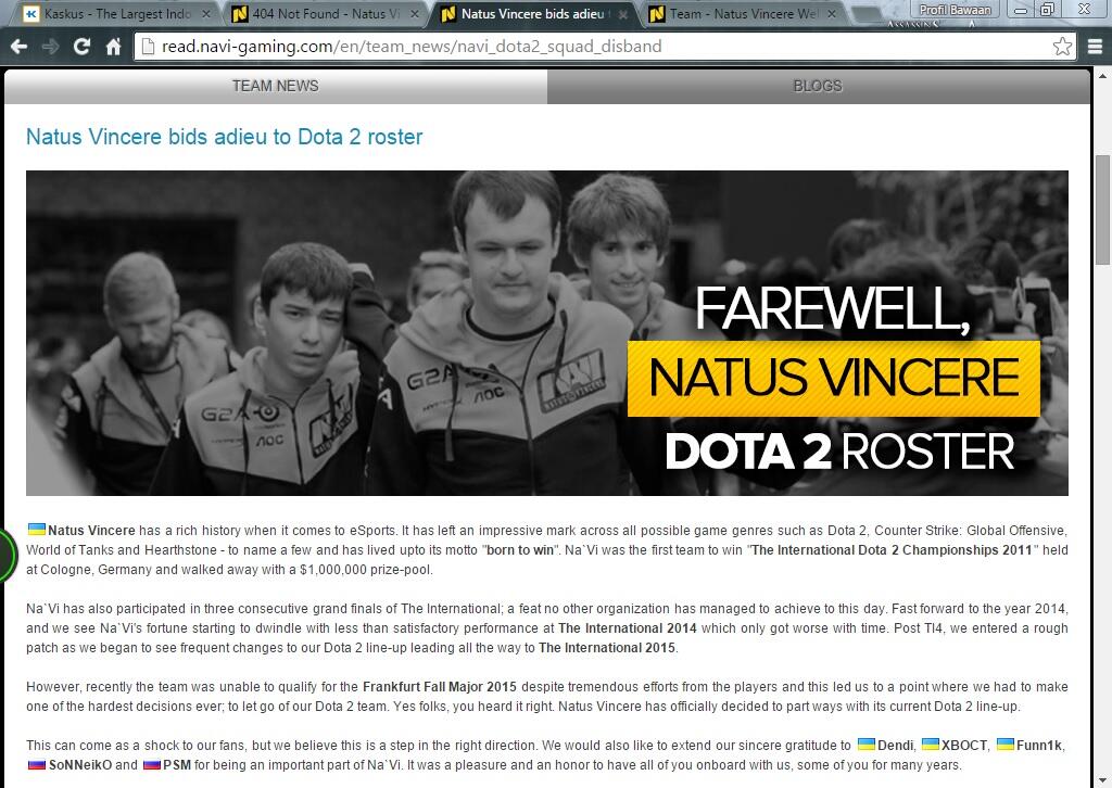 Resmi Dibubarkan, Tim Dota 2 Natus Vincere Alias Na'Vi