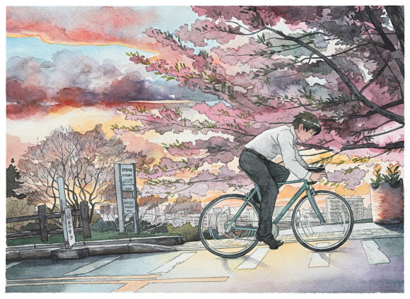 'Bicycle Boy' Seri Ilustrasi Apik Cat Air Berdasarkan Lokasi Setting Studio Ghibli