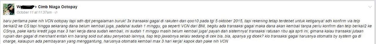 VCC / VCN / OCTOPAY CIMB NIAGA MENGECEWAKAN
