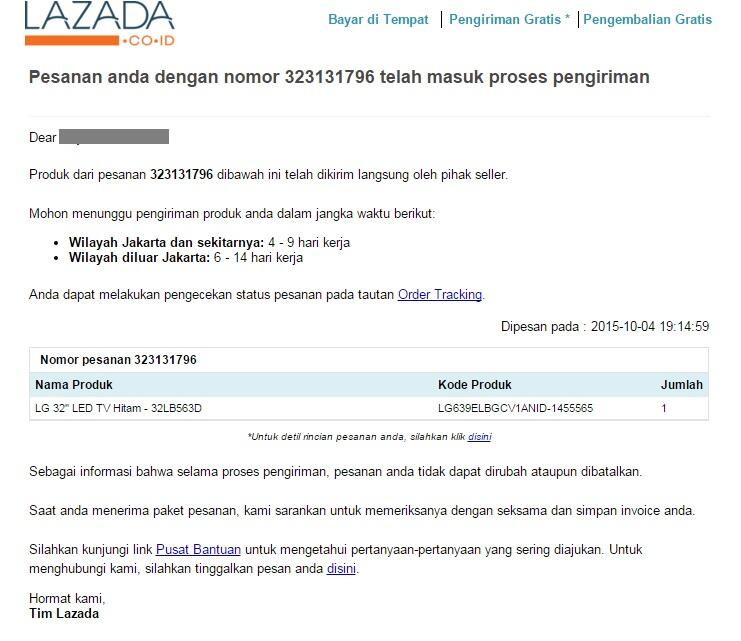 PEMBELIAN DI SELLER LAZADA. Cukup jadi pembelajaran