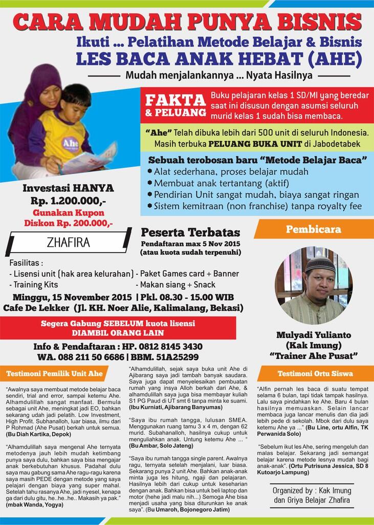 PELUANG USAHA RUMAHAN LES BACA ANAK HEBAT - MUDAH DAN NYATA HASILNYA