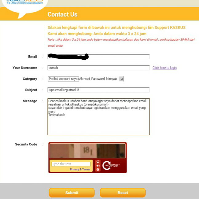 lupa email id kaskus & ga bisa submit message ke cs kaskus