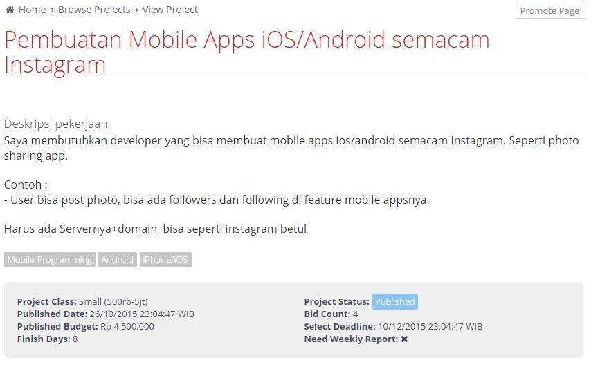 &#91;LOWONGAN FREELANCER&#93; Pembuatan Mobile Apps iOS/Android semacam Instagram