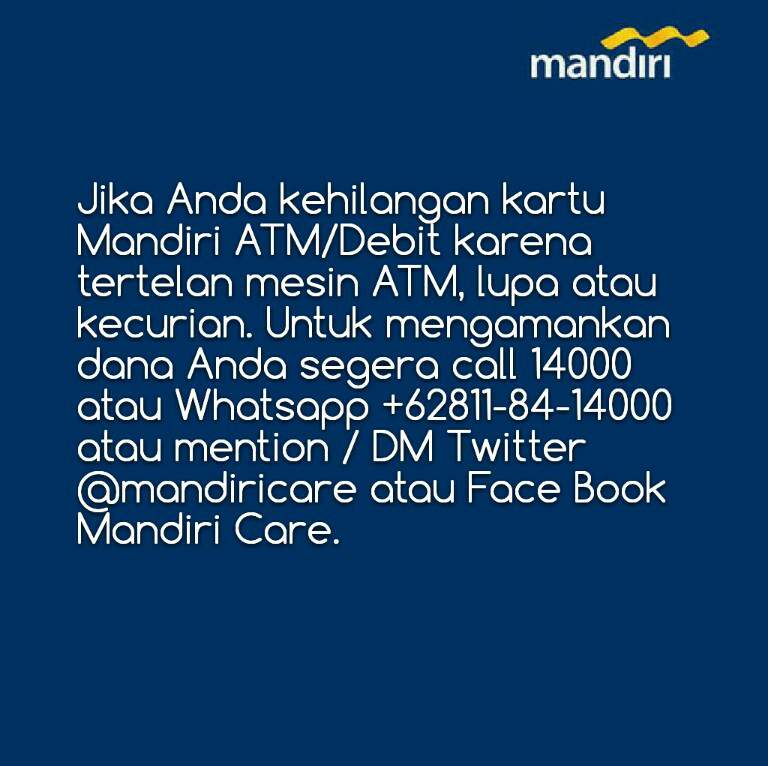 Jika Kehilangan Kartu Mandiri ATM