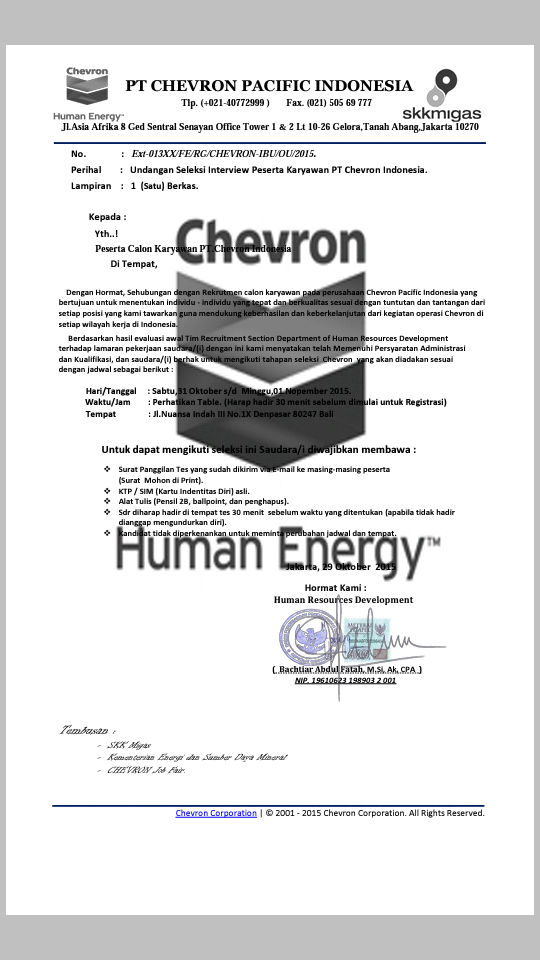 Lowongan Kerja PT.Chevron Pacific Indonesia 2015  KASKUS