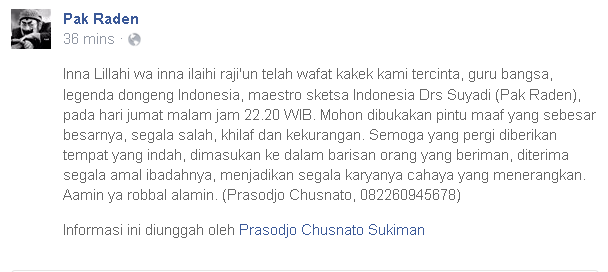 Kabar Duka, Pak Raden ‘Si Unyil’ Meninggal Dunia