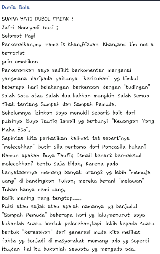 Pembelaan PasDok Dunia Bola soal Sumpah Pemuda kemaren