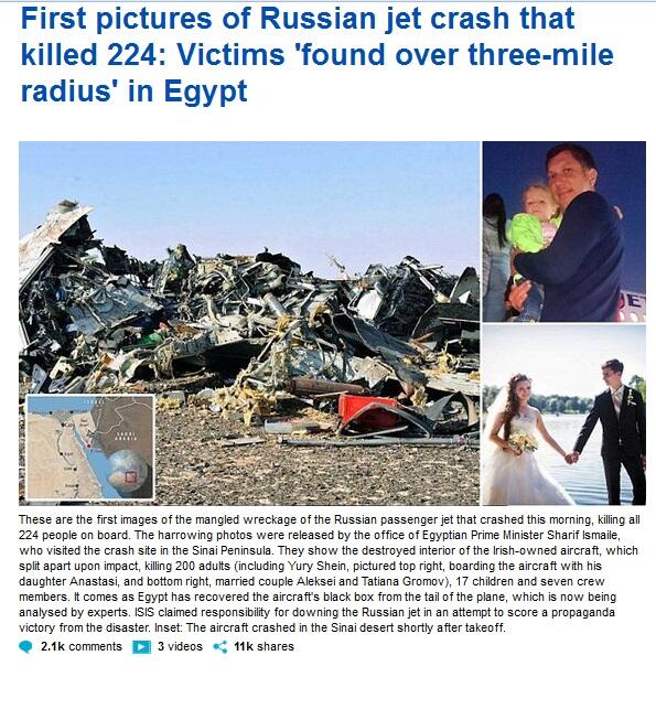 Pesawat Rusia Bawa 224 Orang Jatuh di Mesir