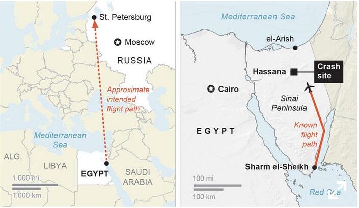 Pesawat Rusia Bawa 224 Orang Jatuh di Mesir
