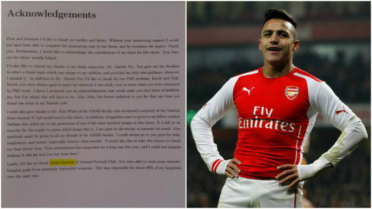 Mahasiswa ini ucap terimakasih untuk Alexis Sanchez &amp; Arsenal di tesisnya