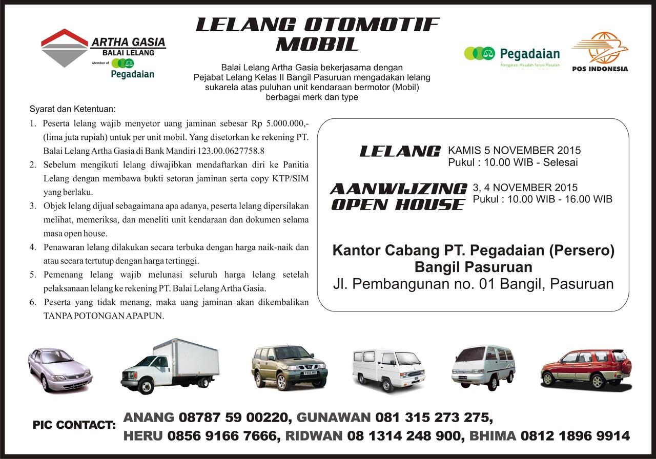 LELANG KENDARAAN (MOBIL) PT POS &amp; PEGADAIAN di Bangil Pasuruan 5 Nov 2015