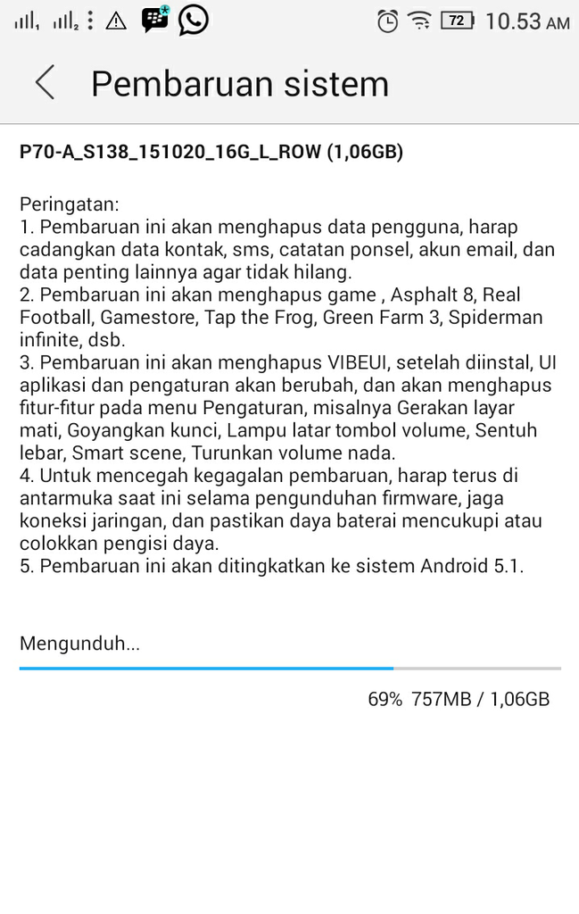 Lenovo P-70 Sudah bisa di Update Lolipop 5.1