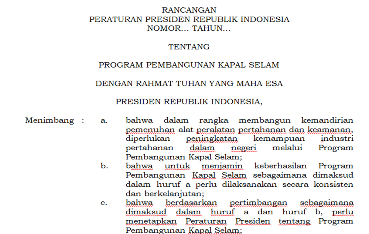 Rancangan Perpres Pembangunan Kapal Selam