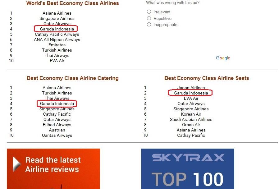 GARUDA INDONESIA RAIH WORLD'S BEST ECONOMY CLASS AIRLINES!!