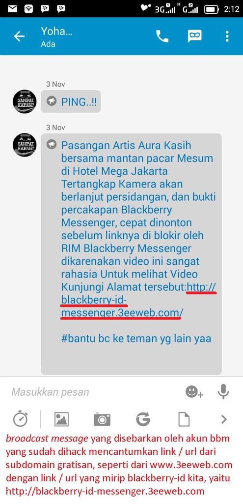 Waspada Peretasan Akun BlackBerry ID Anda melalui Pesan Broadcast berisi link Video