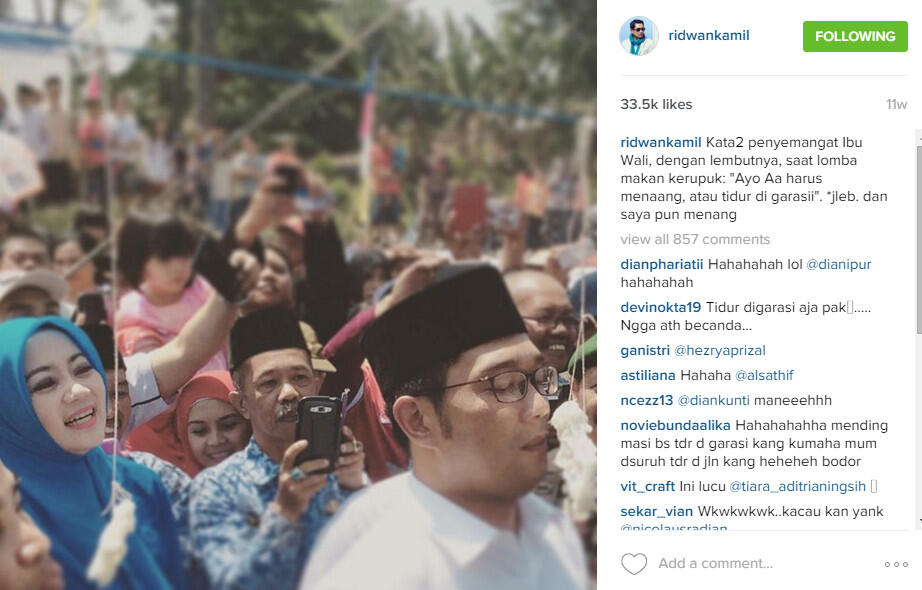 Ha-Ha-Hi-Hi Di Instagram Ridwan Kamil