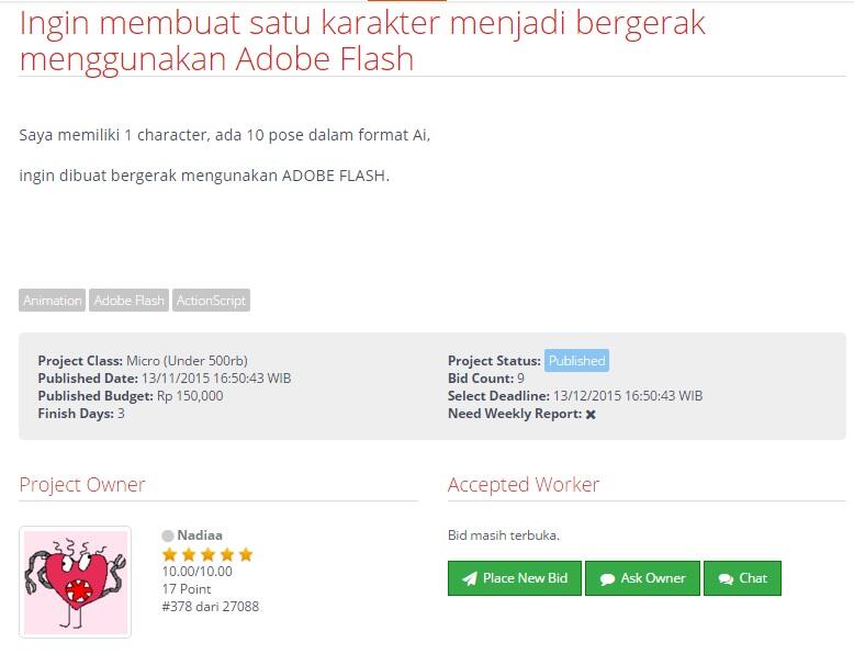 &#91;LOWONGAN FREELANCER&#93; Membuat satu karakter menjadi bergerak menggunakan Adobe Flash
