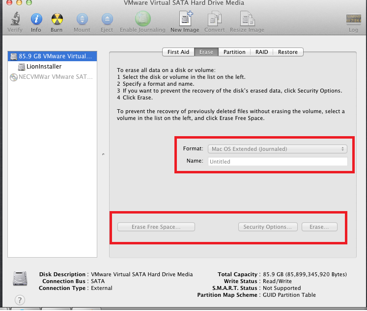 VMware : stuck mac os x installation dibagian disk utility
