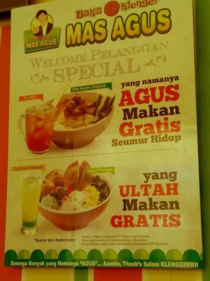 Buat Orang Yang bernama Agus! Warung ini gratiskan bakso seumur hidup 