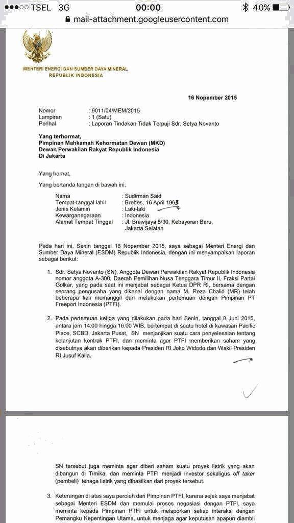 Ini Isi Laporan Sudirman Said ke MKD DPR, Ada Nama Reza Chalid